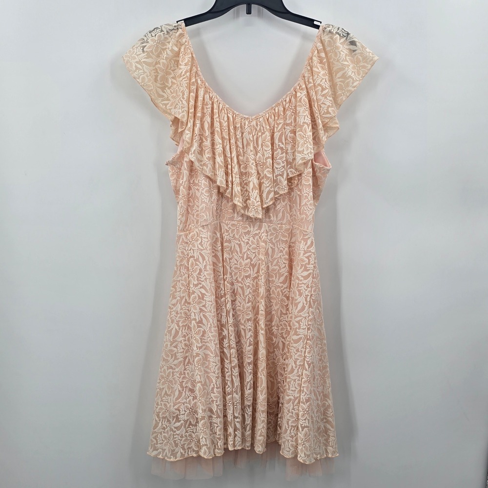 Disney Cinderella Dress Womens Large Pink Floral Lace Ruffle Fit & Flare